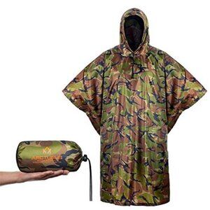 Waterproof Ripstop Nylon Rain Poncho Lightweight Camping Hunting Gear